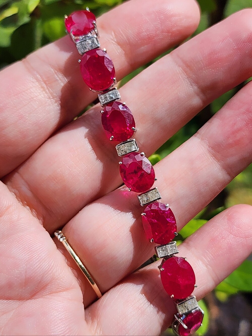 20.5g 14kt Gold & Natrual Diamond Ruby Tennis Bracelet